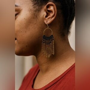 Chic Gold and Black Beaded Earrings